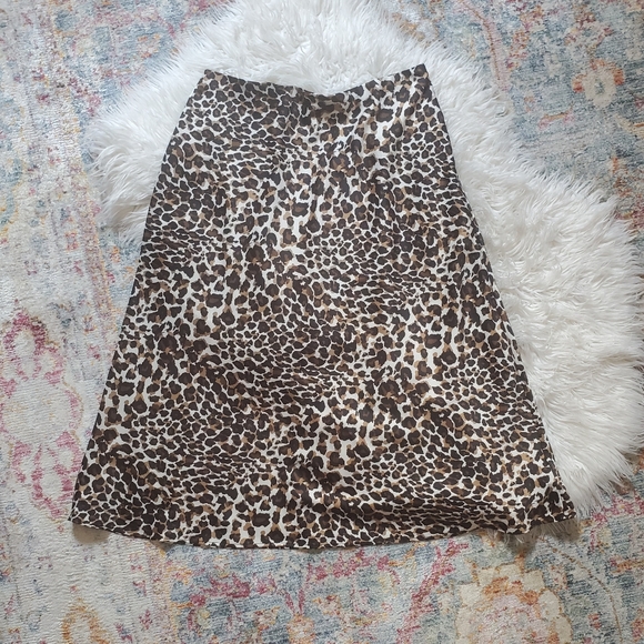 Express x Rocky Barnes Satin Leopard Midi Skirt - Picture 3 of 4